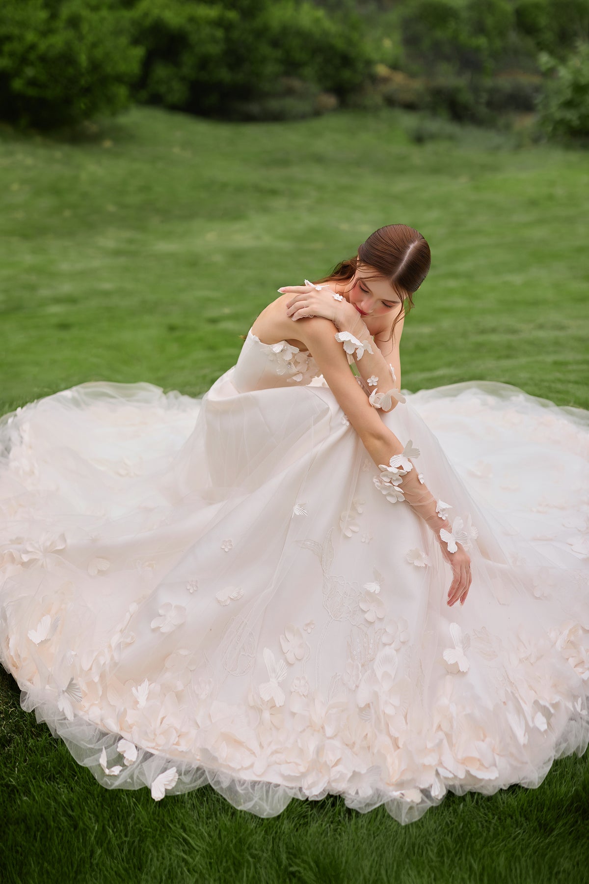 3D Floral A-Line Wedding Dress with Strapless Bodice