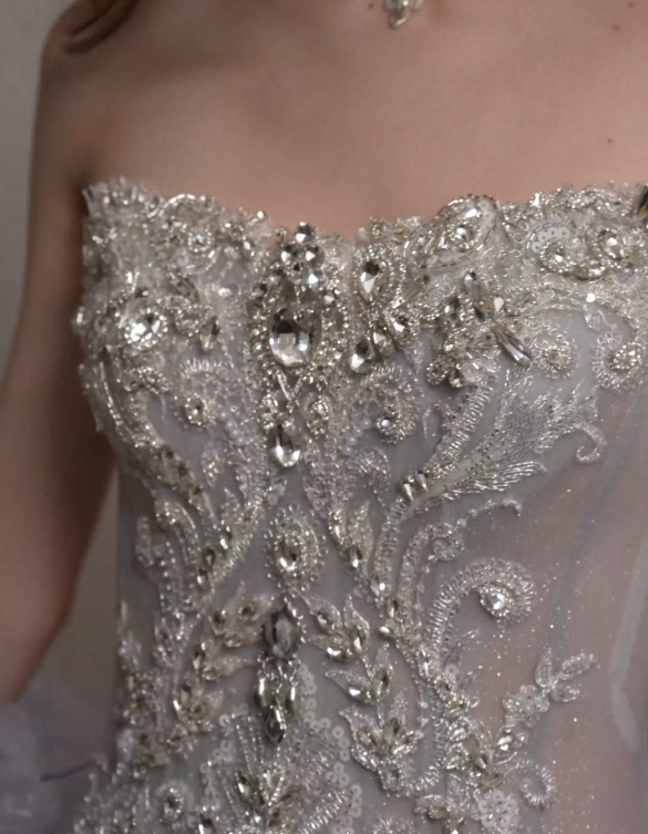 Convertible Beaded Strapless Sheath Wedding Dress with Detachable Sleeves & Train