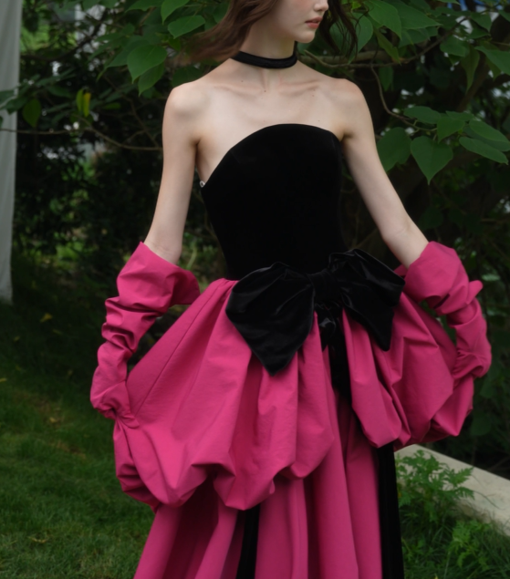 Close-up of velvet fabric and bodice details