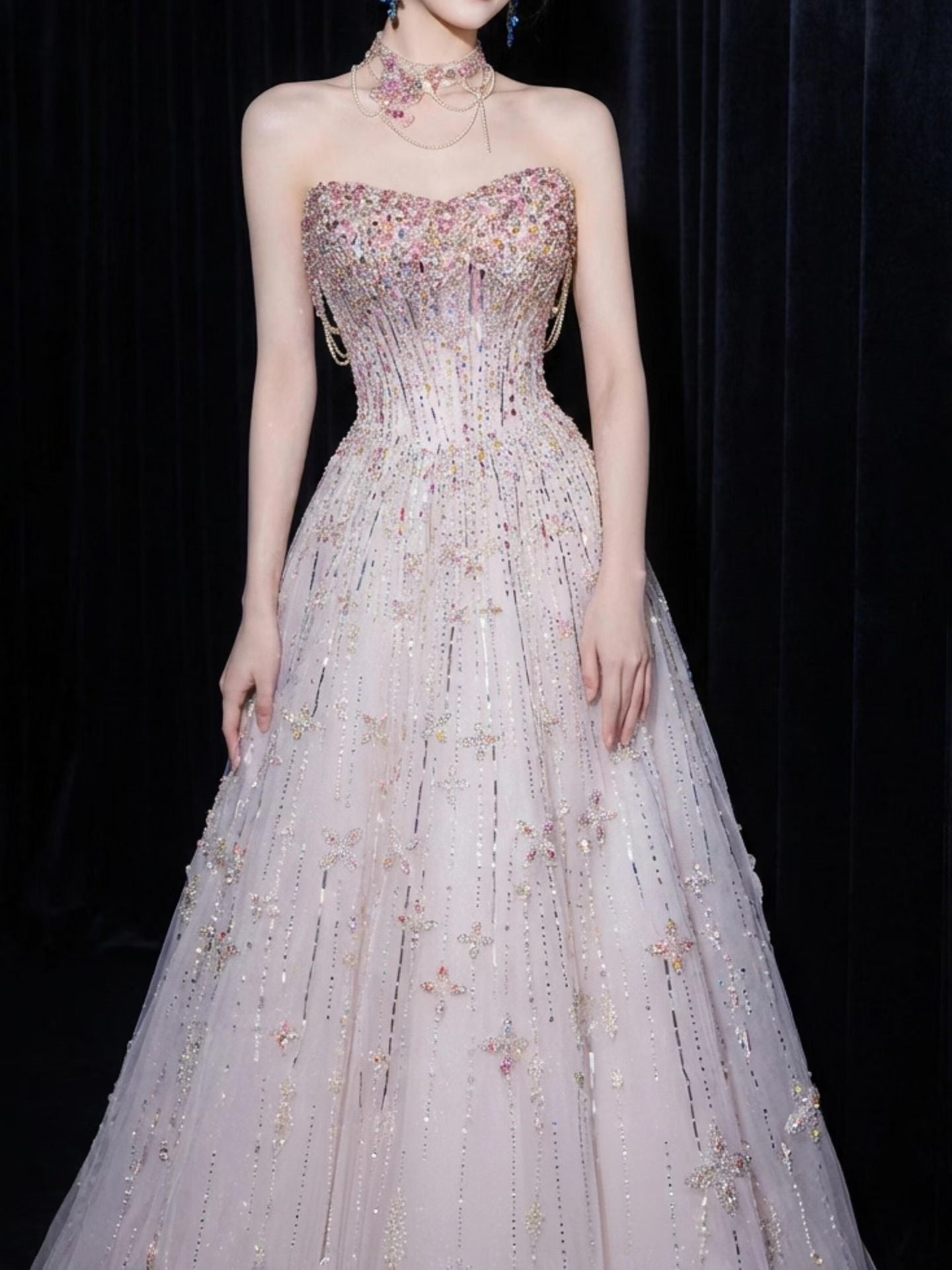 Luxury Sparkly A-Line Wedding Dress with Crystal Beading & Sweetheart Neckline