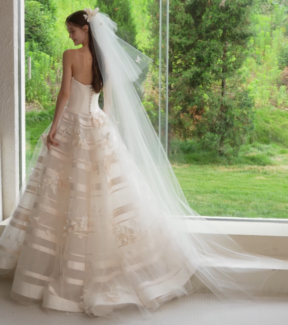 A-Line Wedding Dress with 3D flower