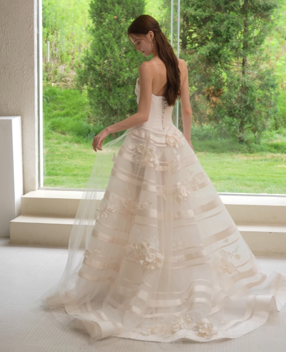 Back View of Floral strapless A-line wedding dress