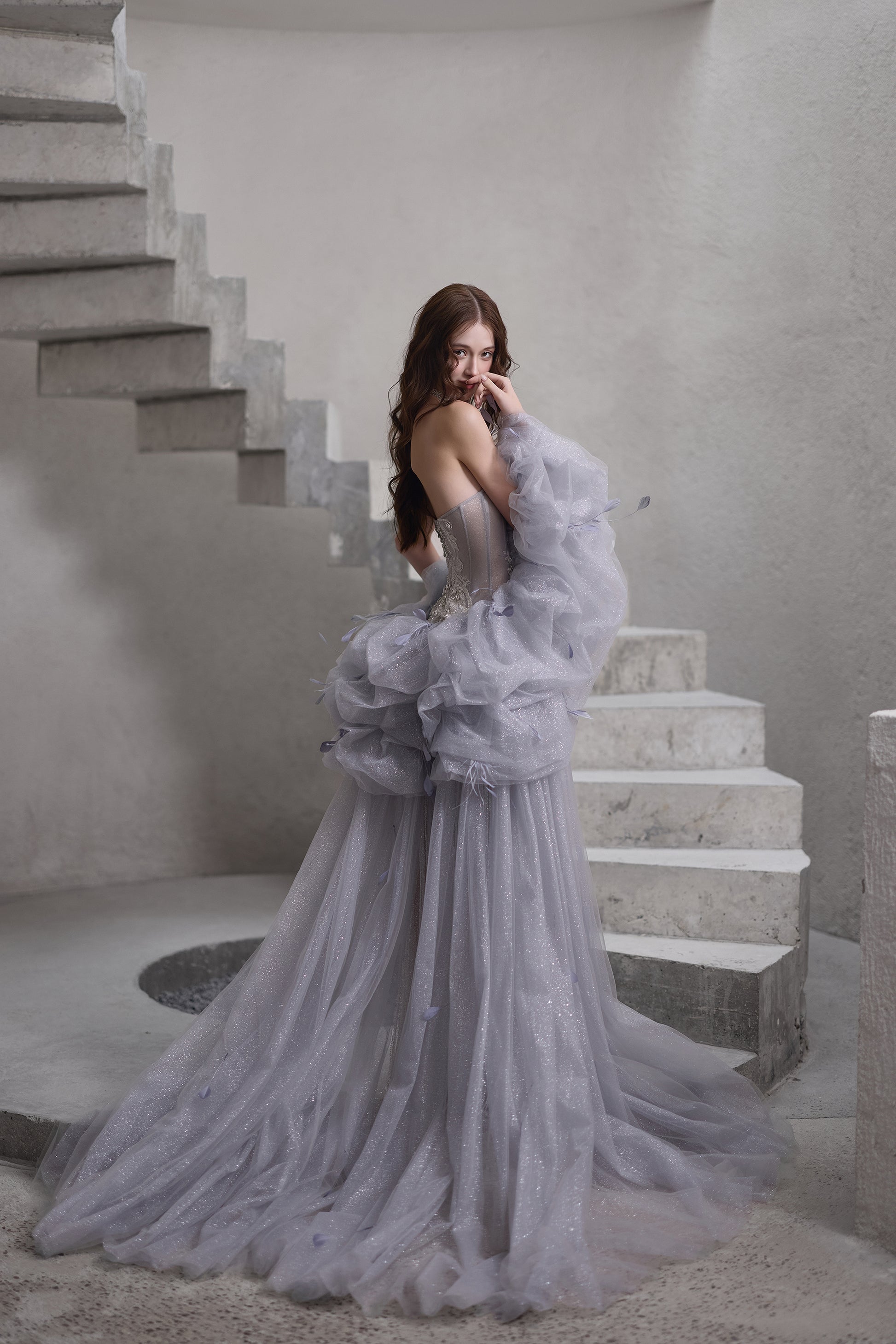 Convertible Beaded Strapless Sheath Wedding Dress with Detachable Sleeves & Train