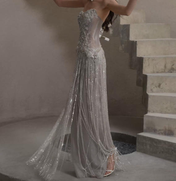 Convertible Beaded Strapless Wedding Dress