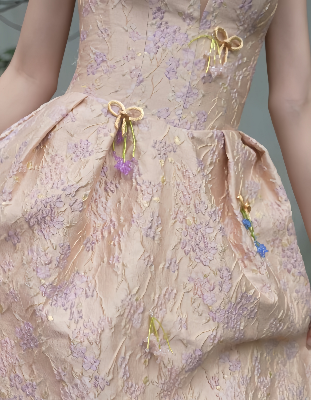 Fabric details of Blush Pink A-Line Wedding Dress