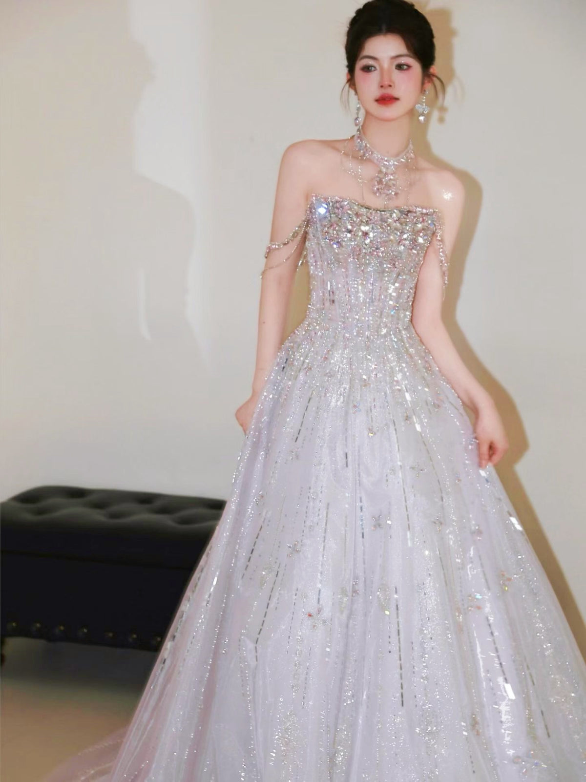 Fabric of Sparkly Crystal Beaded Ball Gown | Strapless Corset Formal Dress