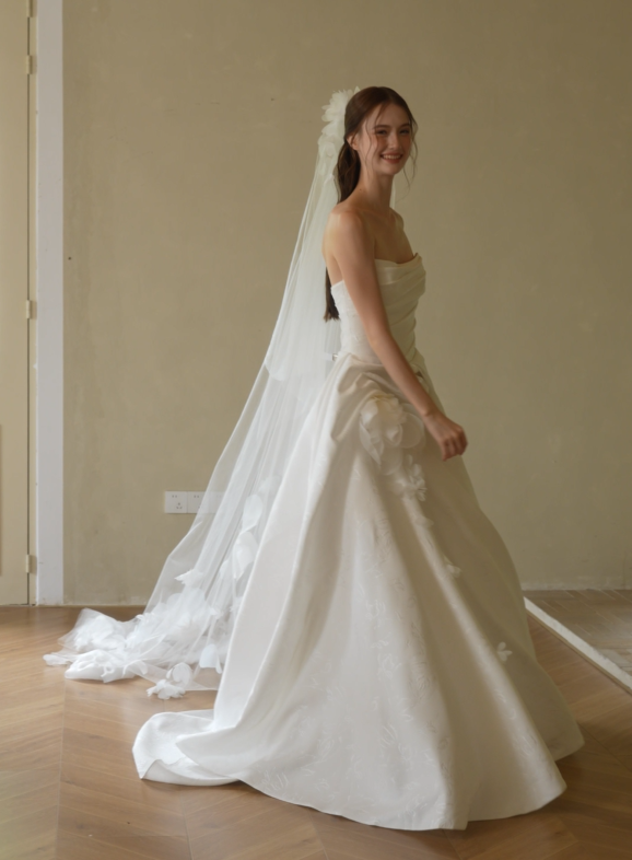 Floral Satin Strapless A-Line Wedding Dress  Right side