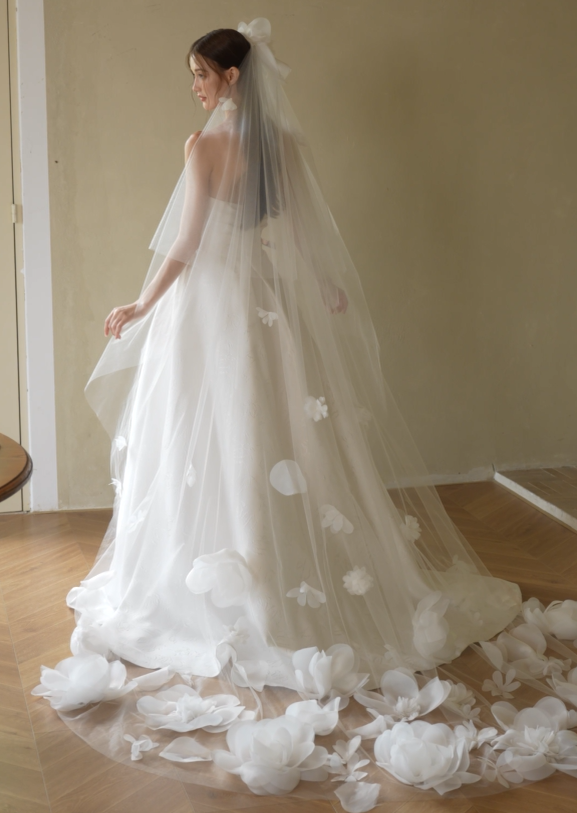 Floral Satin Strapless A-Line Wedding Dress back side