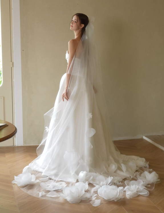 Floral Satin Strapless A-Line Wedding Dress side view