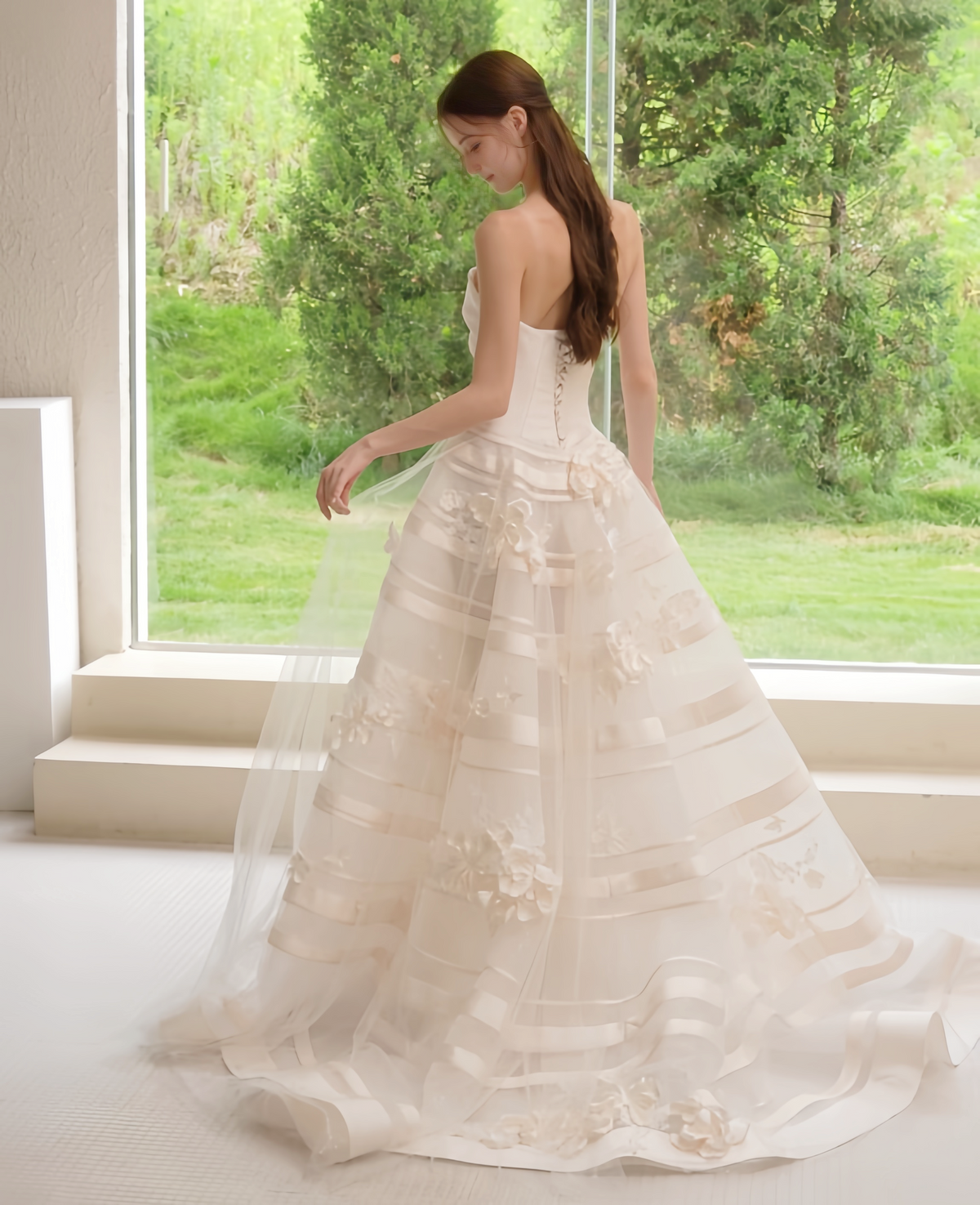 Back View of Floral strapless A-line wedding dress