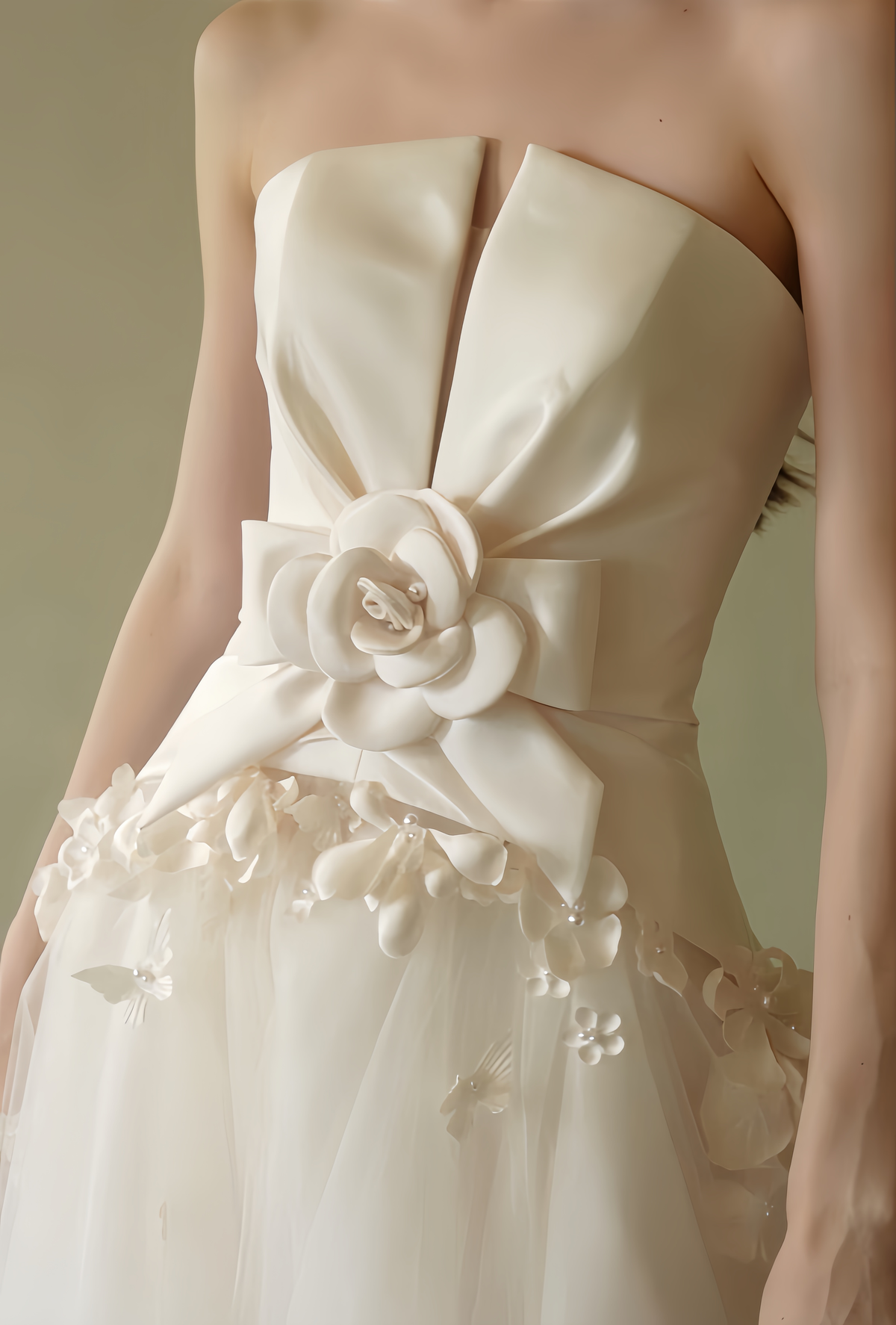 Floral strapless A-line wedding dress with 3D flower waist detail