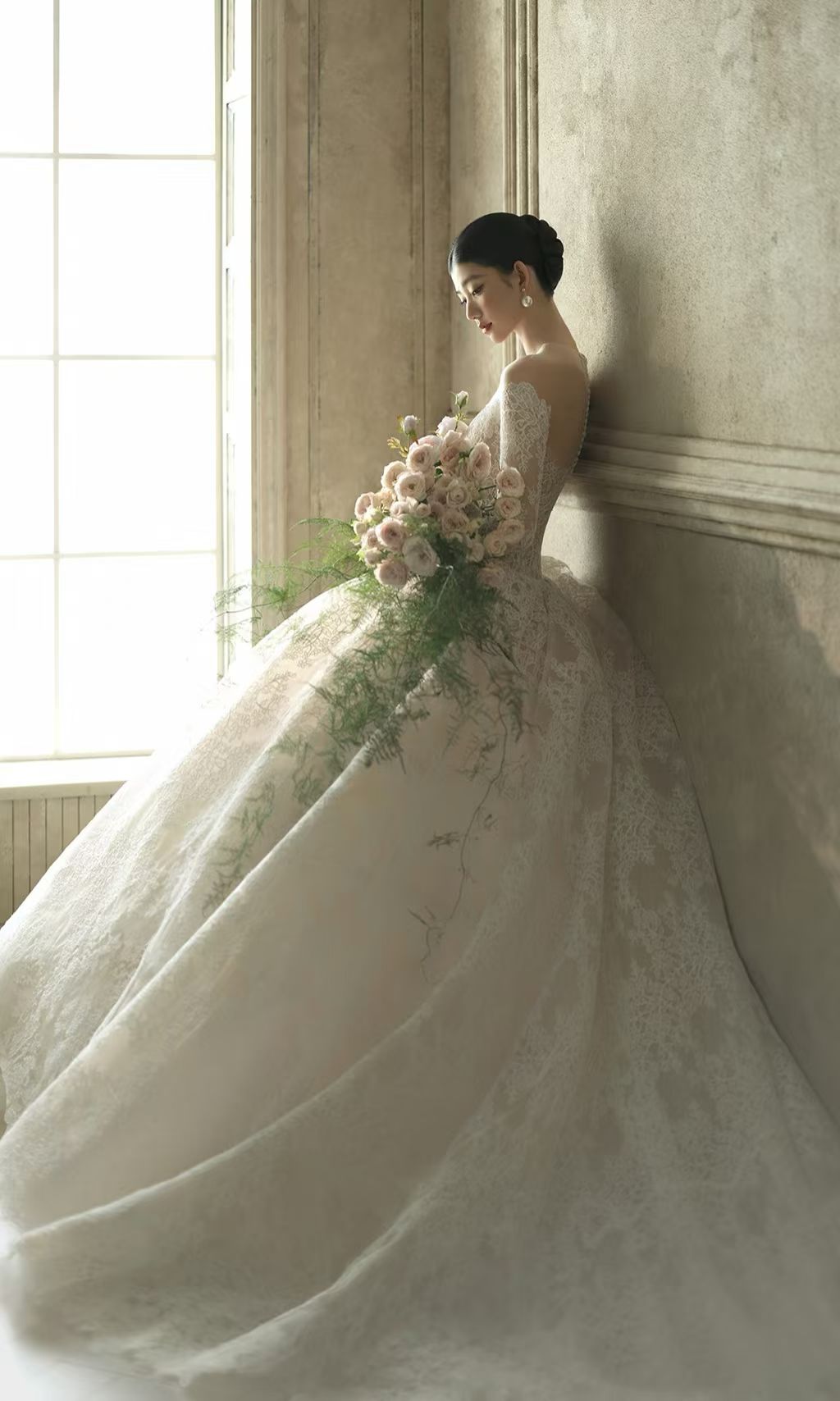 Lace Ball Gown Wedding Dress with Long Sleeves | Classic Bridal Gown