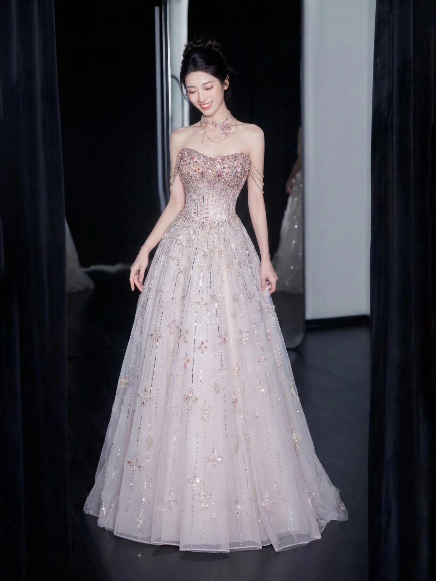 Luxury sparkly A-line wedding dress