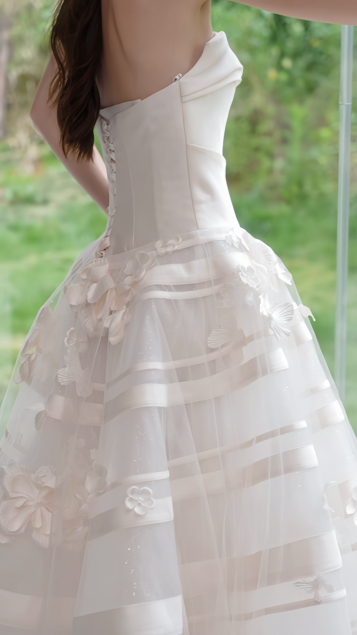 Side view of Floral strapless A-line wedding dress