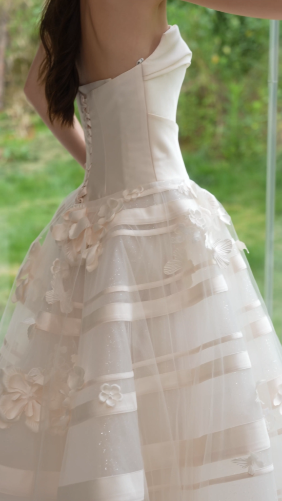Side view of Floral strapless A-line wedding dress