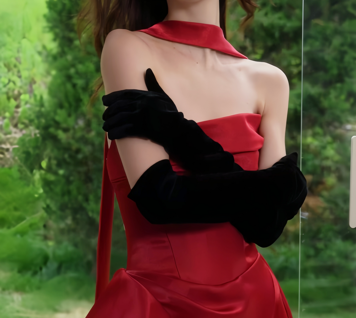 Velvet Gloves for Burgundy Evening Gown