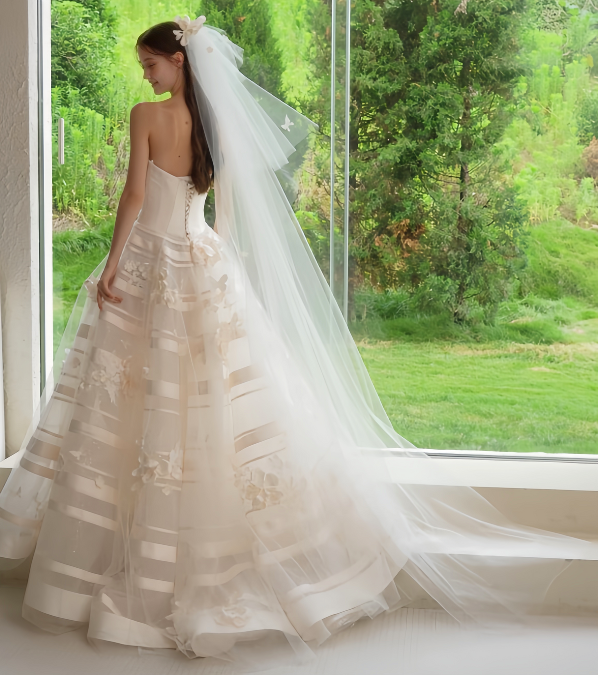 A-Line Wedding Dress with 3D flower