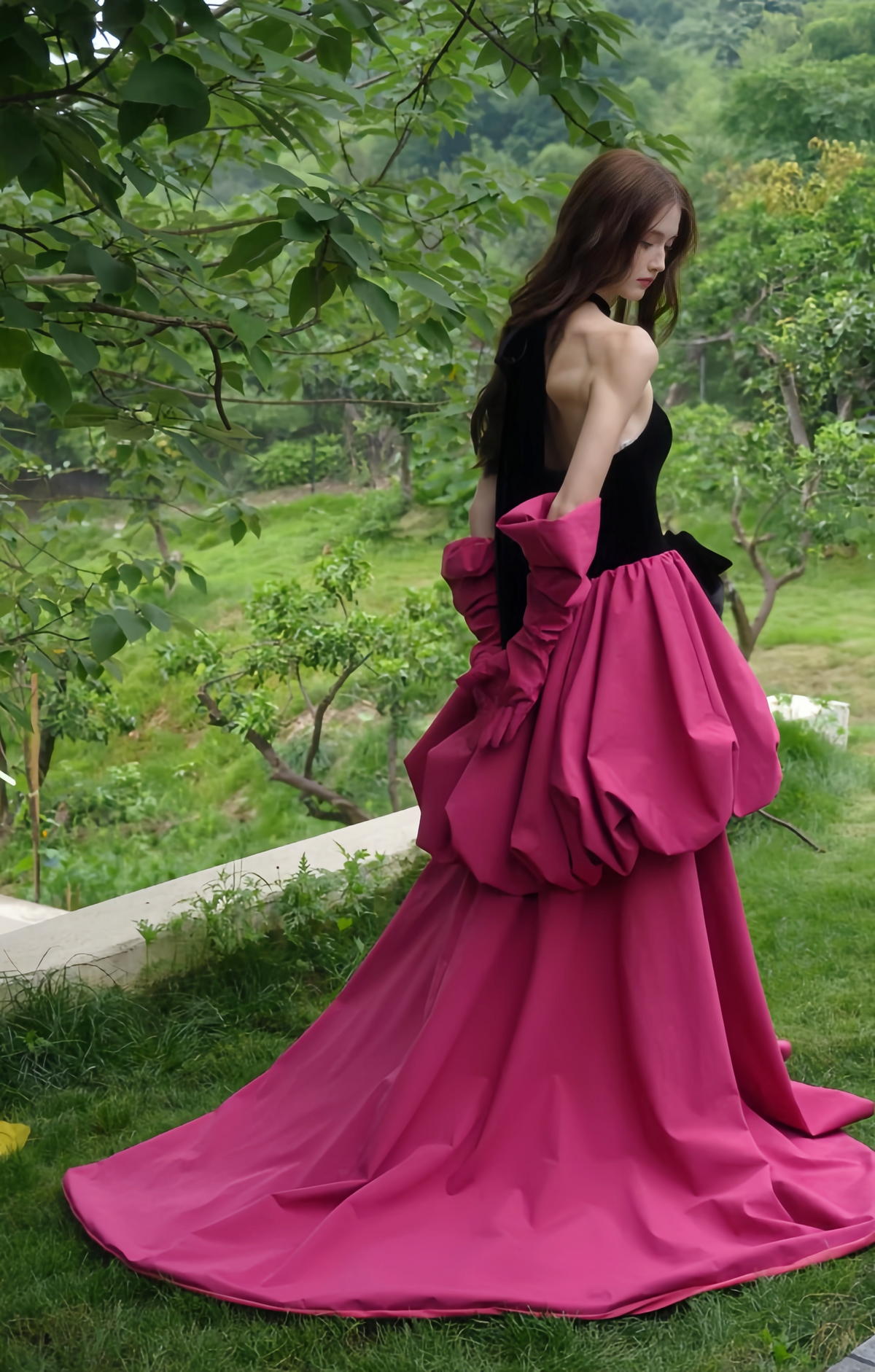 Side view of luxury velvet wedding dress