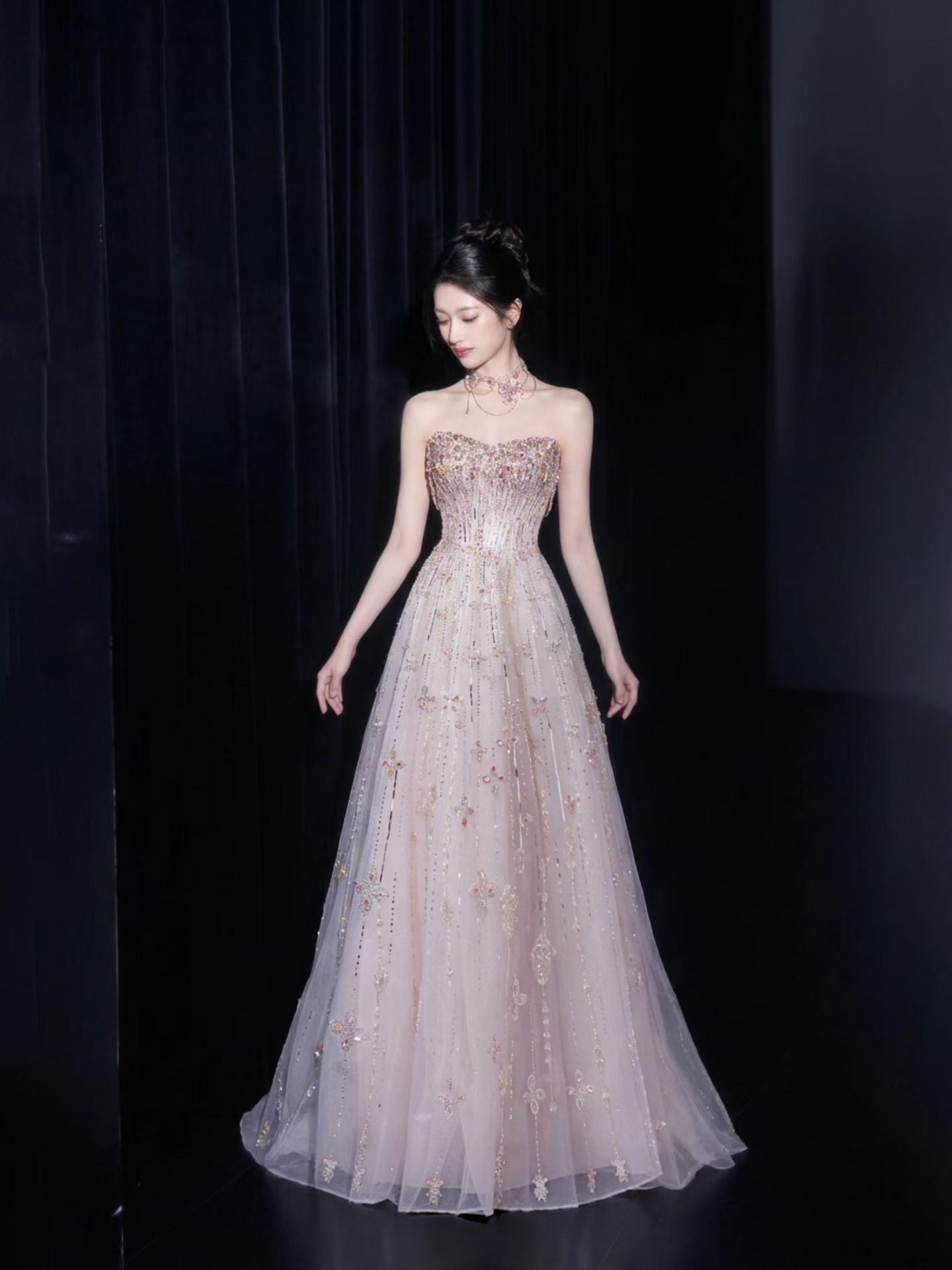 princess bridal silhouette in soft champagne blush