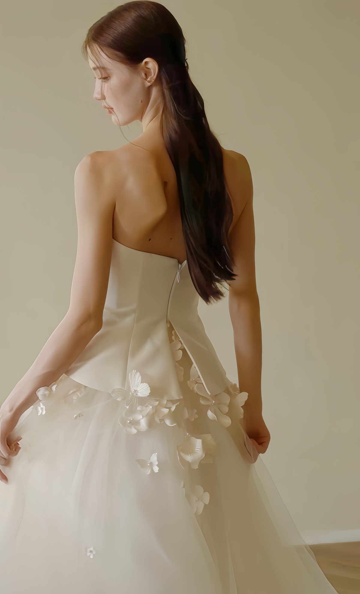 Floral strapless A-line wedding dress with 3D flower Back View